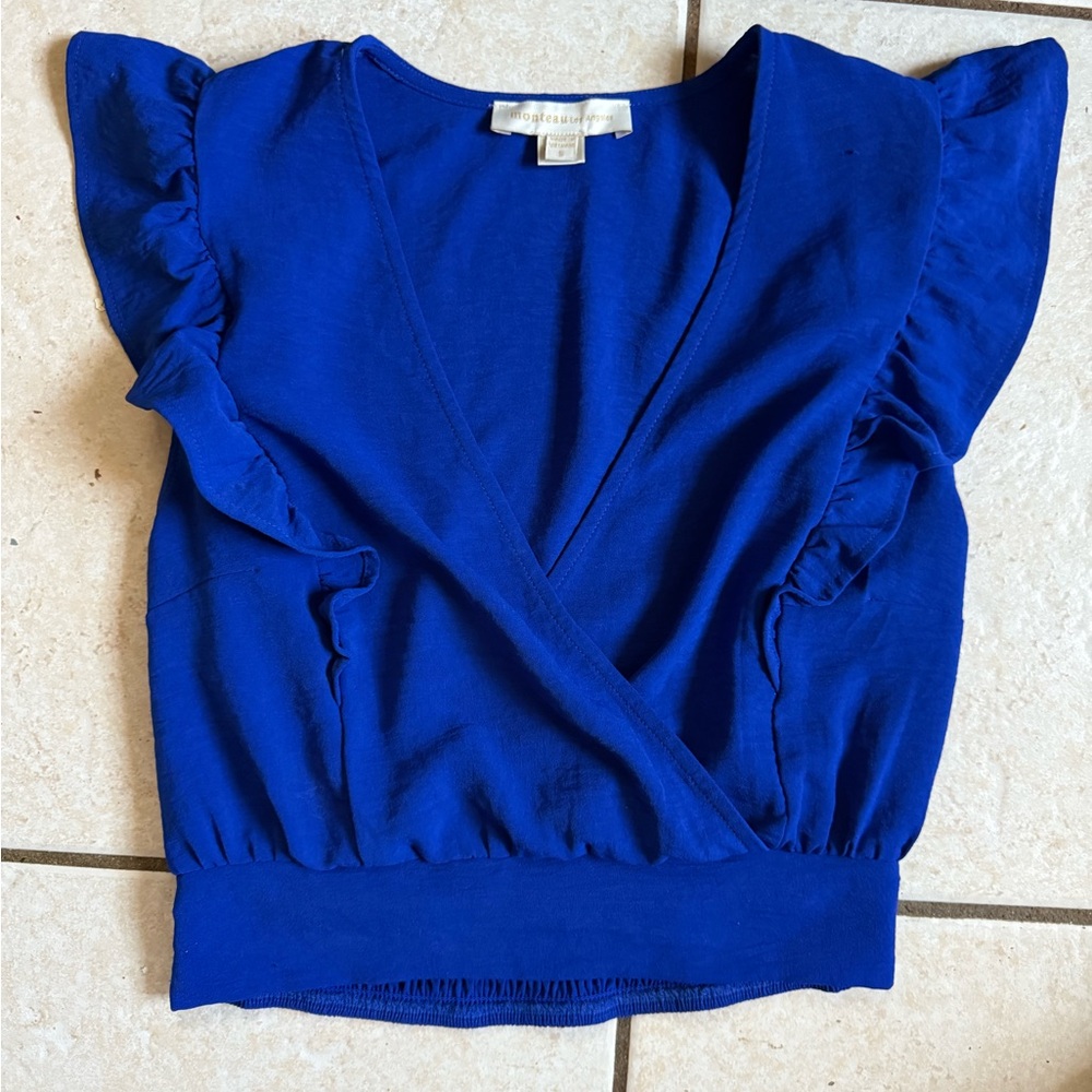 Monteau Royal Blue Ruffle Sleeve Blouse